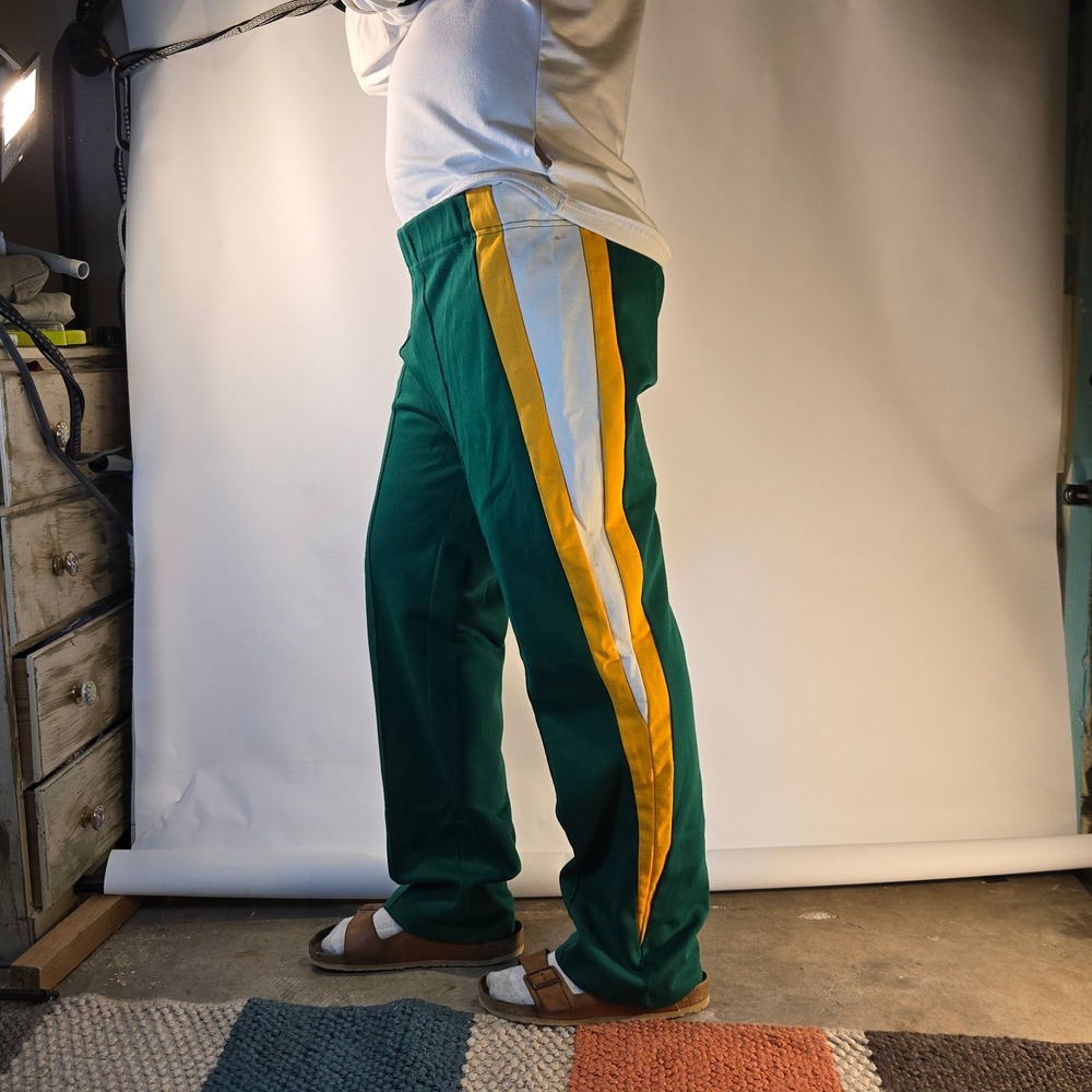 VTG 70s White Stag Speedo‎ Track Pants Green Gold Stripes Mens XL 37-40W 32L USA